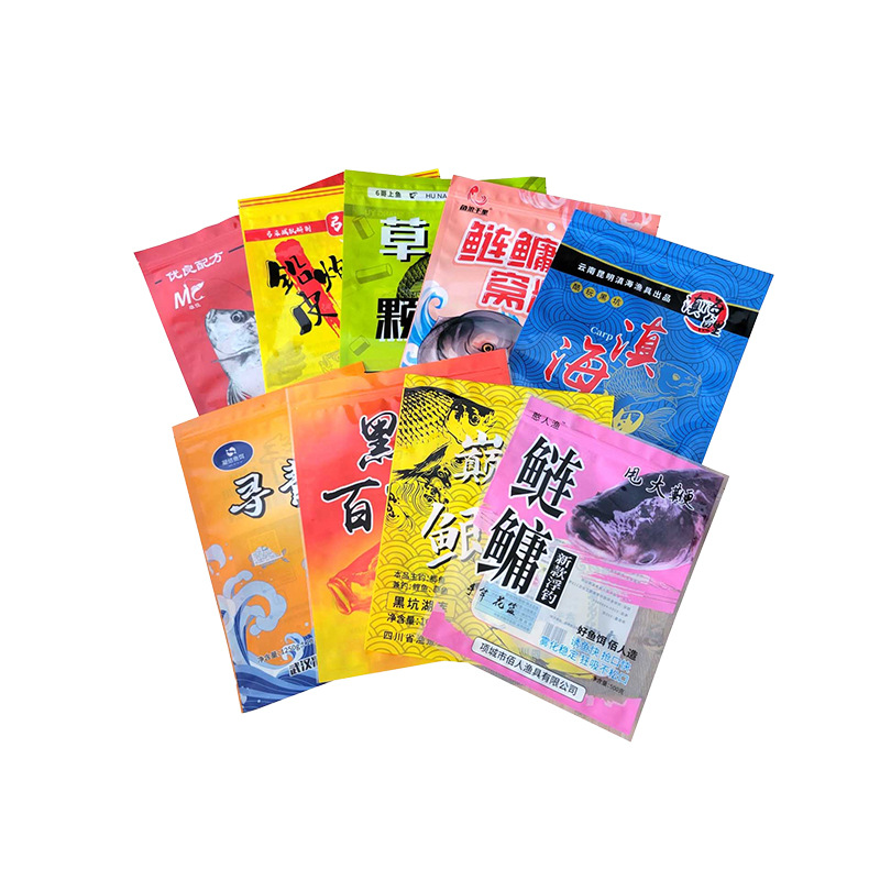 魚(yu)餌包裝袋(dai)餌料窩料(liao)防潮三邊(biān)封拉鏈袋(dài)鋁箔袋彩(cai)印複合自(zi)立袋
